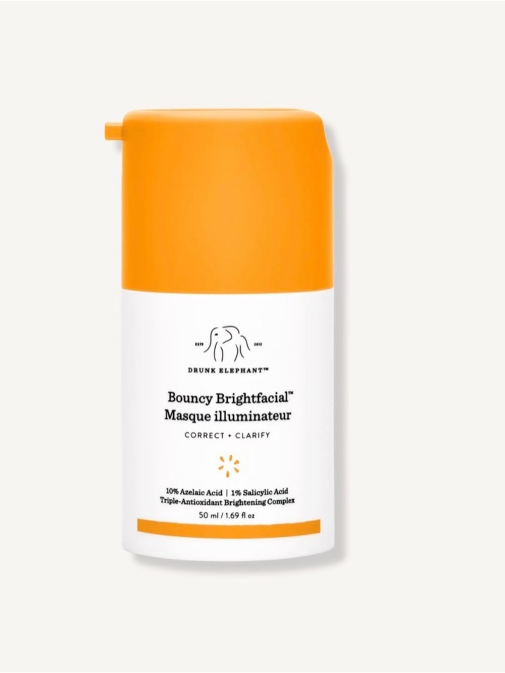 Drunk Elephant Bouncy Brightfacial Mask — Orange and White